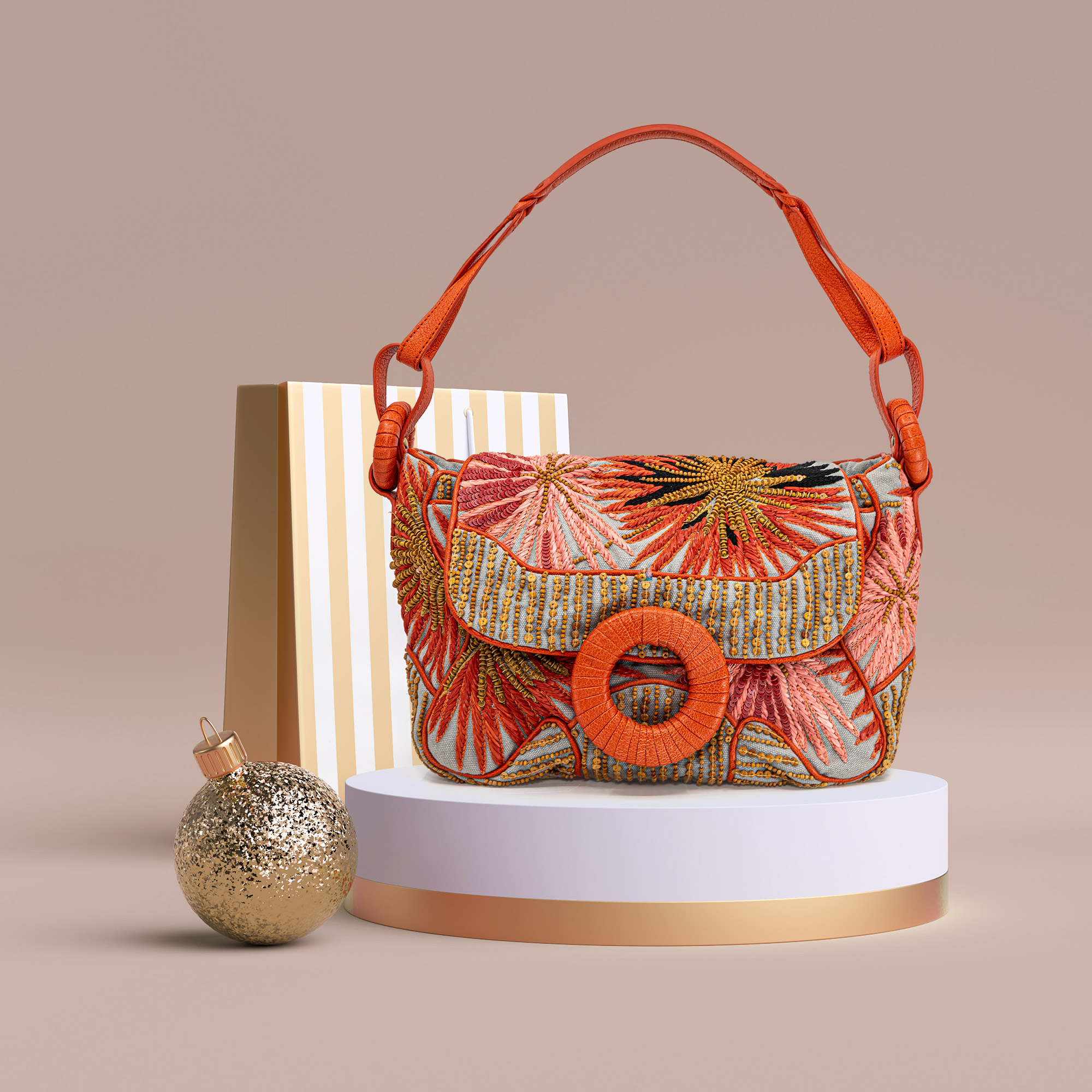 multi color embroidered french evening bag product photography